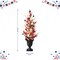 Set of 2 36"H Patriotic / Americana Lighted Berry and Stars Urn Porch Trees, 20 Warm White Lights with timer
